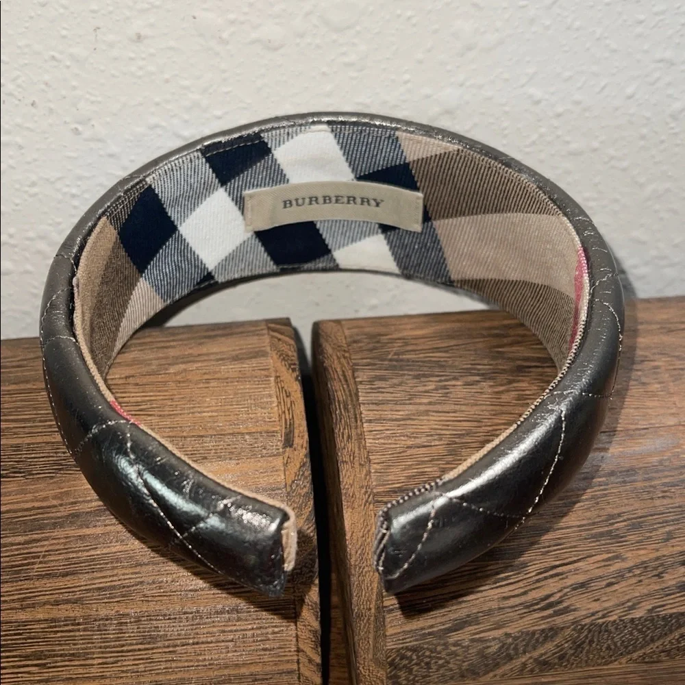 BURBERRY BRONZE GENUINE LEATHER QUILTED HEADBAND